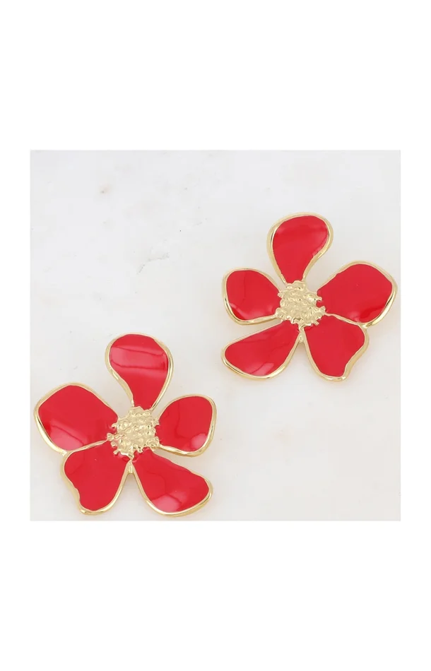 Boucles d’oreilles – Acier inoxydable doré & émail rouge
