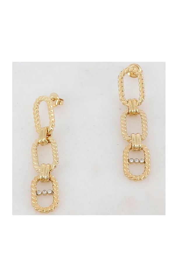 Boucles d’oreilles – Acier inoxydable doré & oxyde de zirconium
