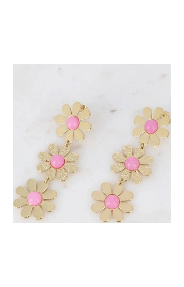 Boucles d’oreilles – Acier inoxydable doré & tourmaline rose