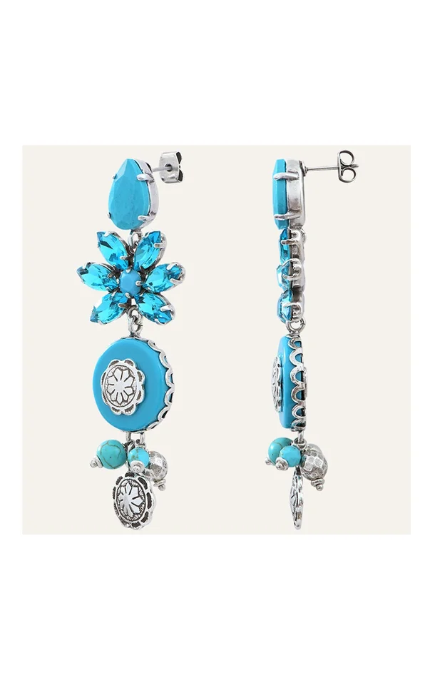 Boucles d’oreilles Amazones – Laiton argenté & cristal Swarovski