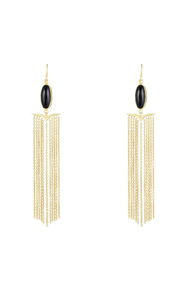 Boucles d’oreilles Cléa – Laiton doré & labradorite & onyx noire