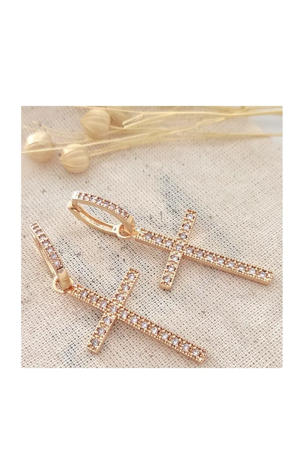 Boucles d’oreilles croix – Laiton plaqué or & zircons