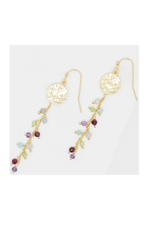 Boucles d’oreilles Hinata – Laiton doré & topaze multicolore