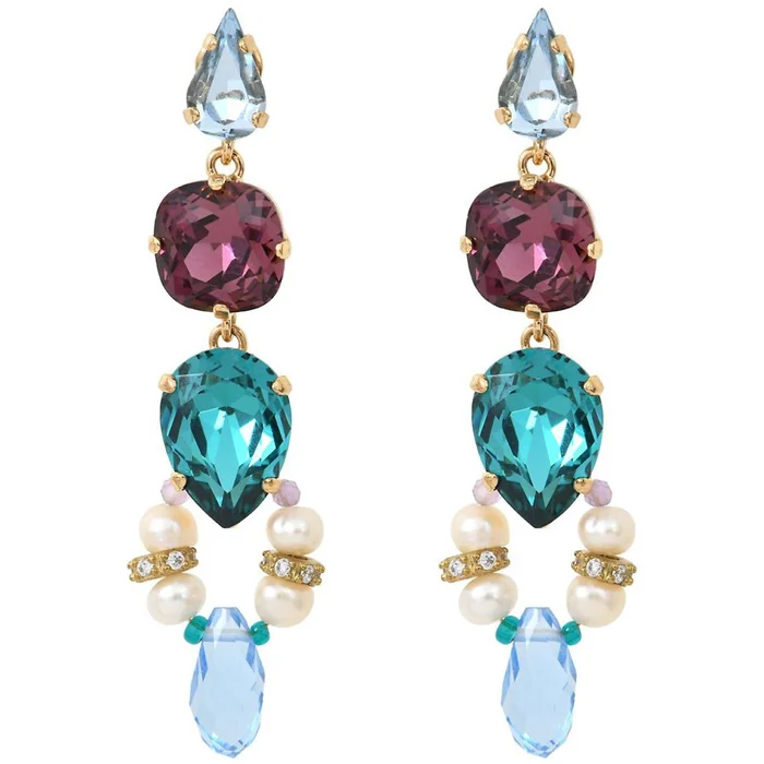 Boucles d’oreilles Joyce – Métal doré à l’or jaune, perle & améthyste