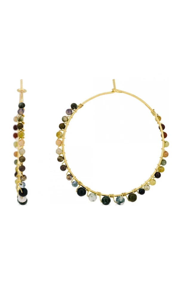 Boucles d’oreilles Malis – Laiton doré & tourmaline
