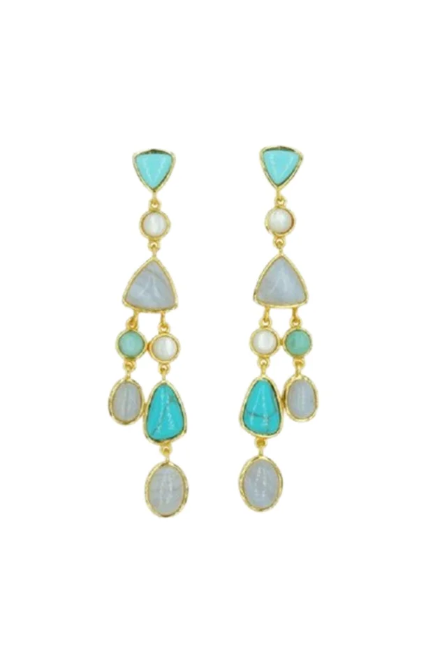 Boucles d’oreilles pendantes – Alliage doré – Turquoise