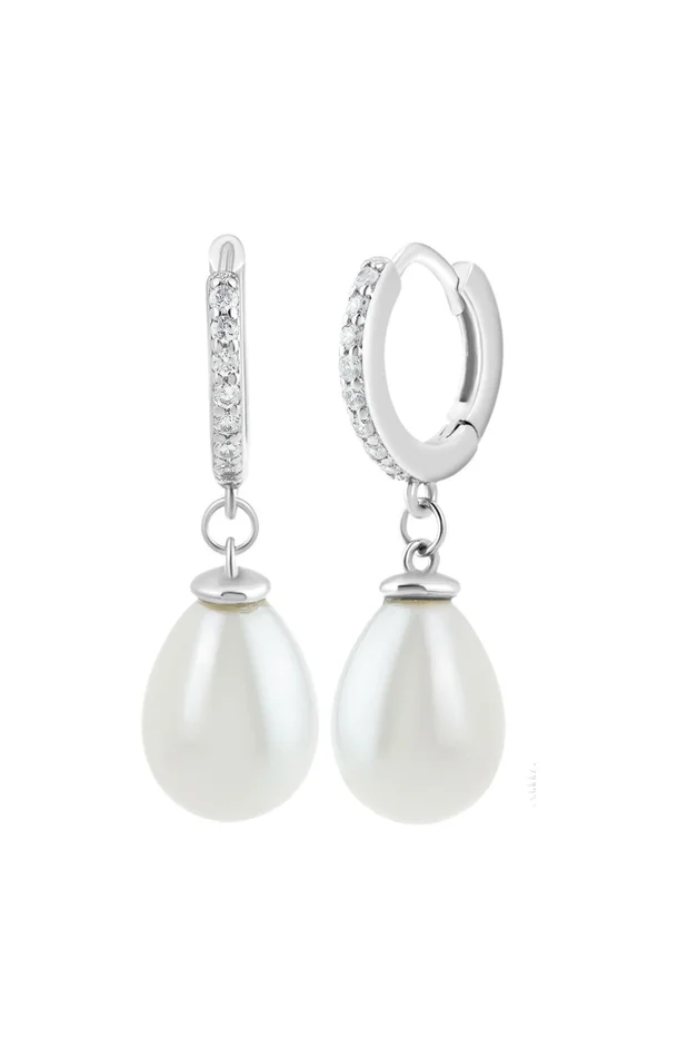 Boucles d’oreilles perles – Laiton & zirconium – Argenté
