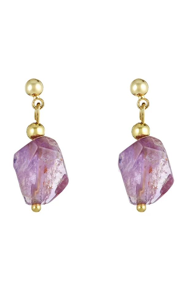 Boucles d’oreilles Prisca – Laiton doré & améthyste violet