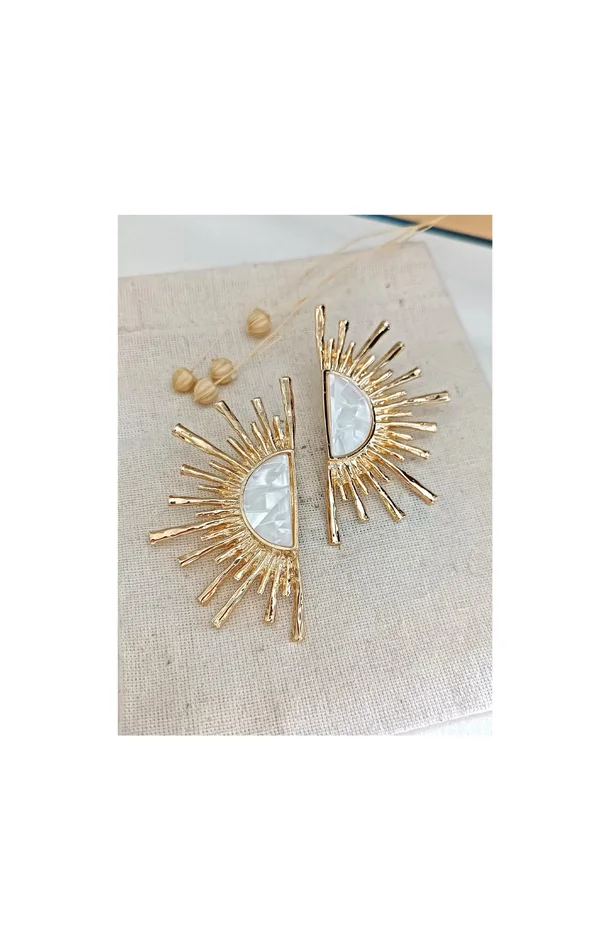 Boucles d’oreilles soleil – Laiton plaqué or – Blanc