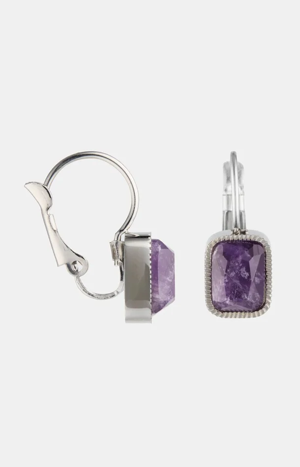 Boucles d’oreilles – Acier inoxydable & améthyste – Argenté & violet