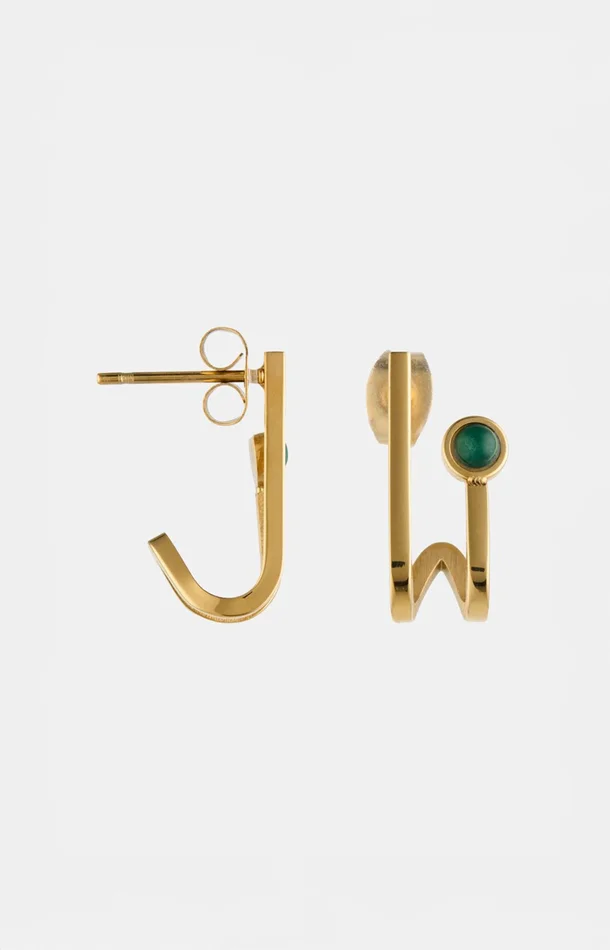 Boucles d’oreilles – Acier inoxydable & malachites – Doré