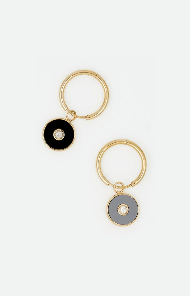 Boucles d’oreilles – Acier inoxydable & zirconium – Doré & noir
