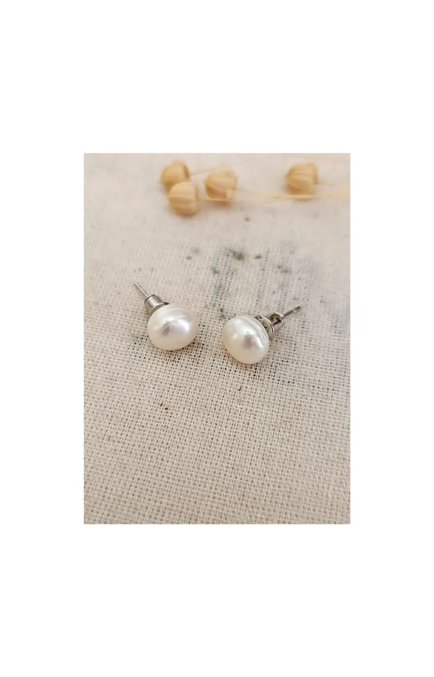 Boucles d’oreilles – Laiton argent & perles véritables