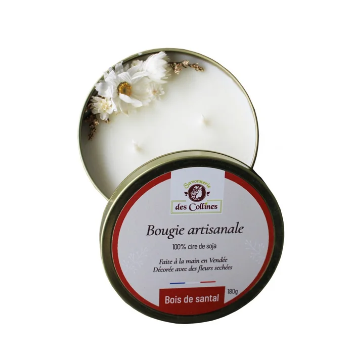 Bougie artisanale fleurie – Bois de Santal
