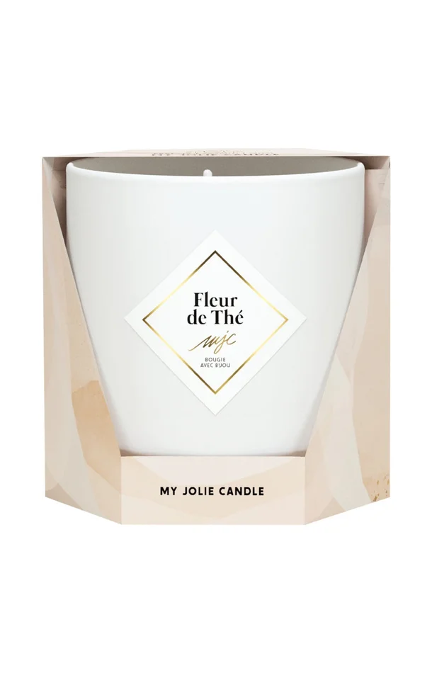 Bougie parfumée – Fleur de thé – Collier acier inoxydable doré & beige – 200 g