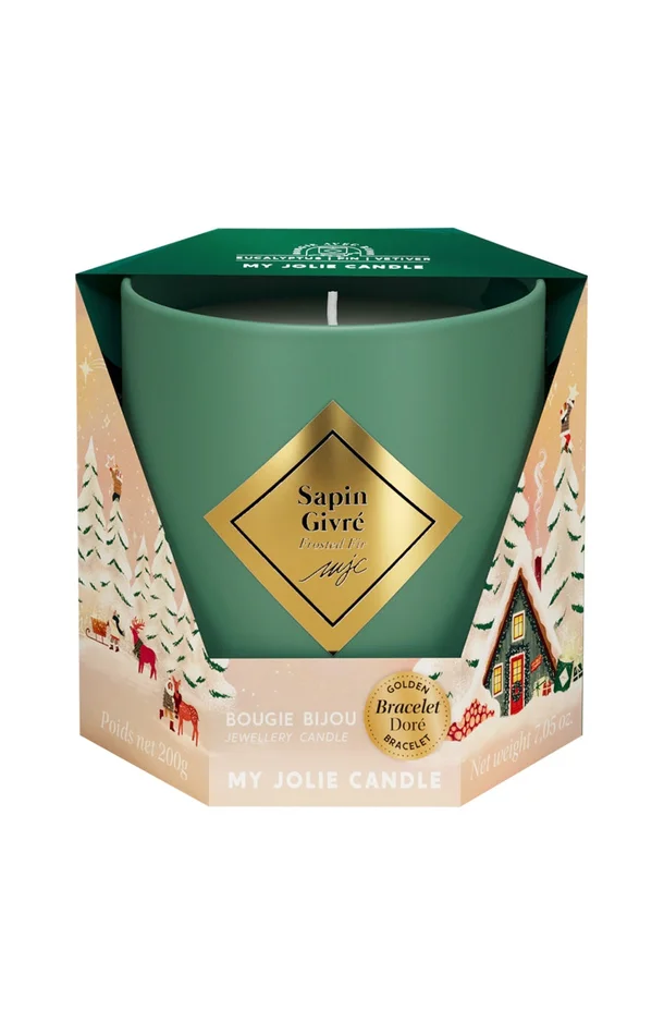 Bougie parfumée – Sapin givré – Bracelet acier inoxydable doré & rouge – 200 g