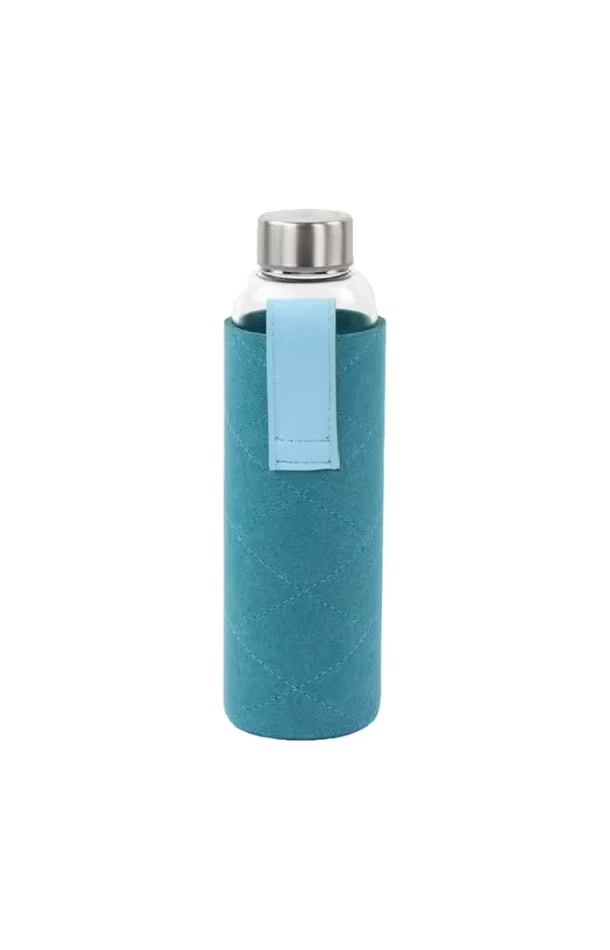 Bouteille en verre – Pochette feutrine – Bleu canard – 550 ml
