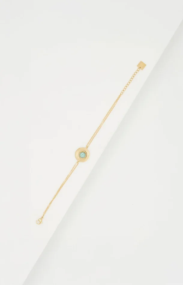 Bracelet – Acier inoxydable & amazonite – Doré & bleu