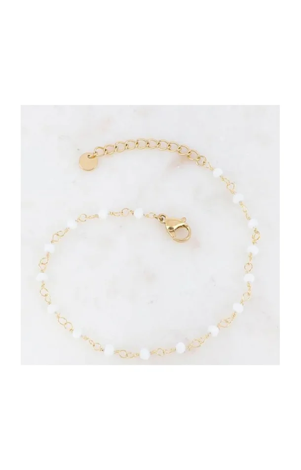 Bracelet – Acier inoxydable doré & perles blanches