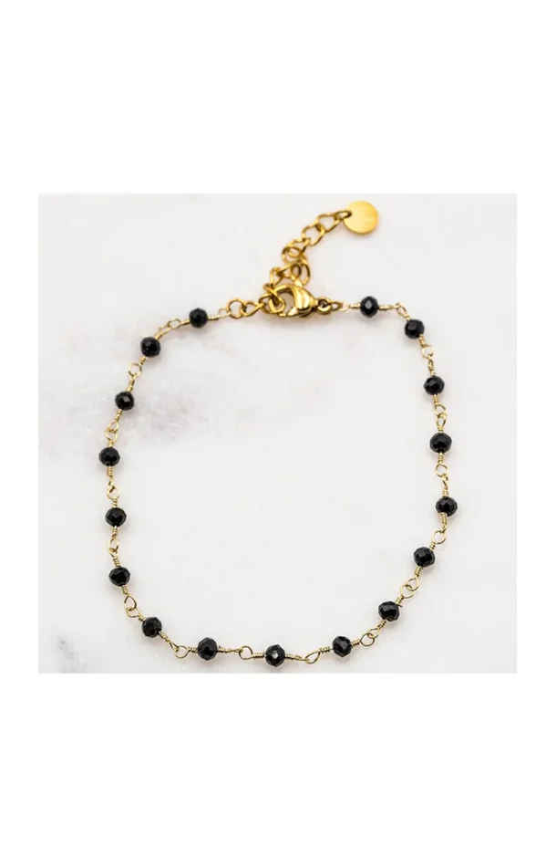 Bracelet – Acier inoxydable doré & perles noires