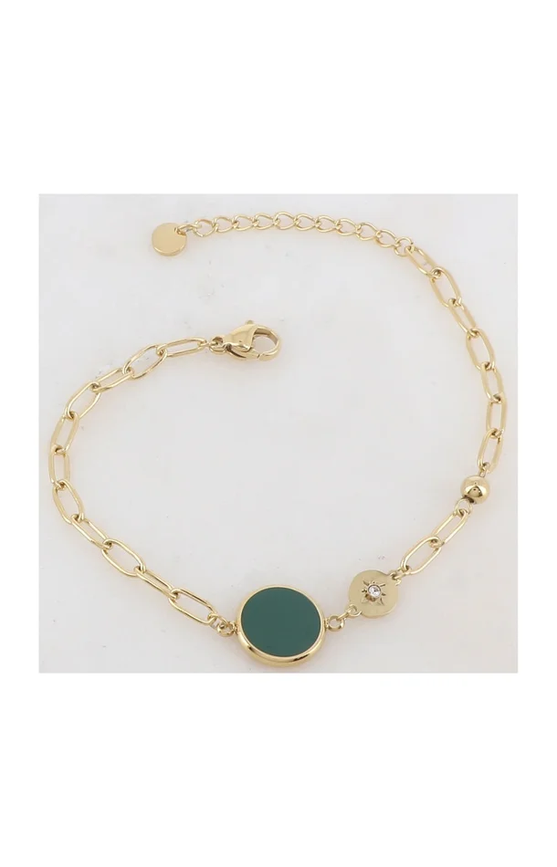 Bracelet – Acier inoxydable doré, émail & strass