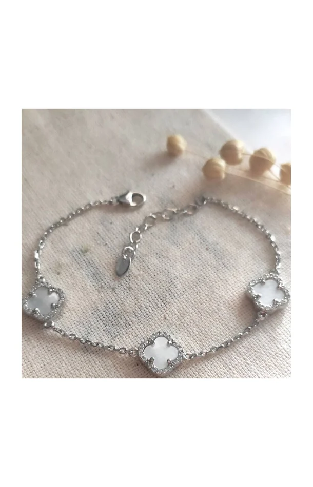 Bracelet – Argent 925/000, nacre blanc & zircon