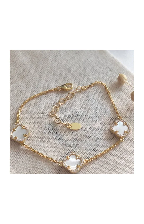 Bracelet – Argent 925/000 plaqué or, nacre blanc & zircon