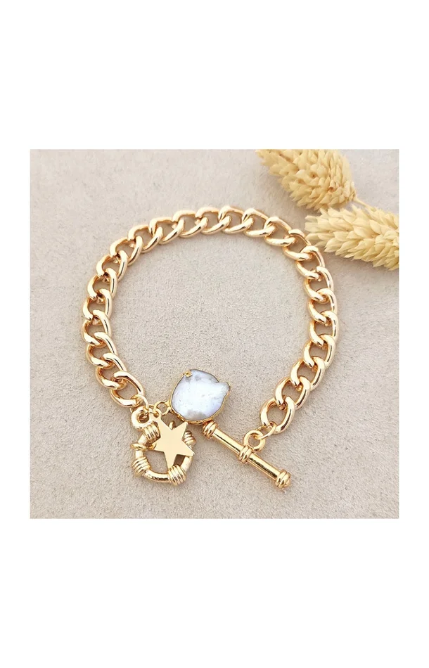 Bracelet – Laiton plaqué or & nacre – Blanc