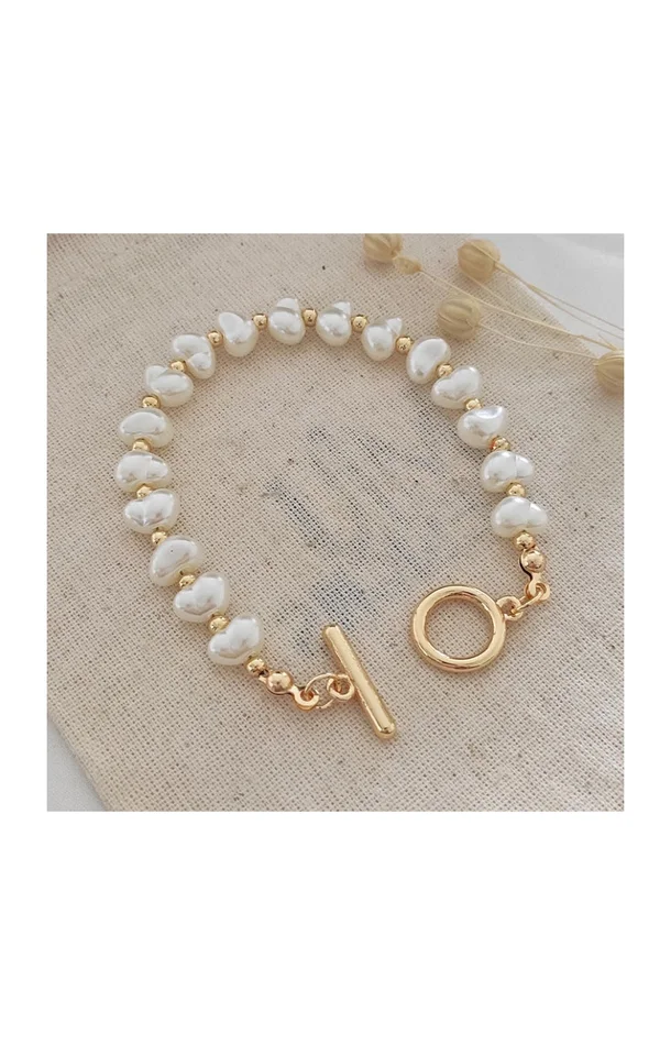 Bracelet – Laiton plaqué or & perles