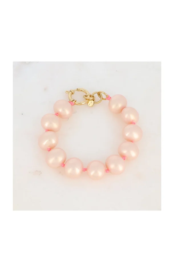 Bracelet à perles sur fils – Acier inoxydable & résine – Doré & rose
