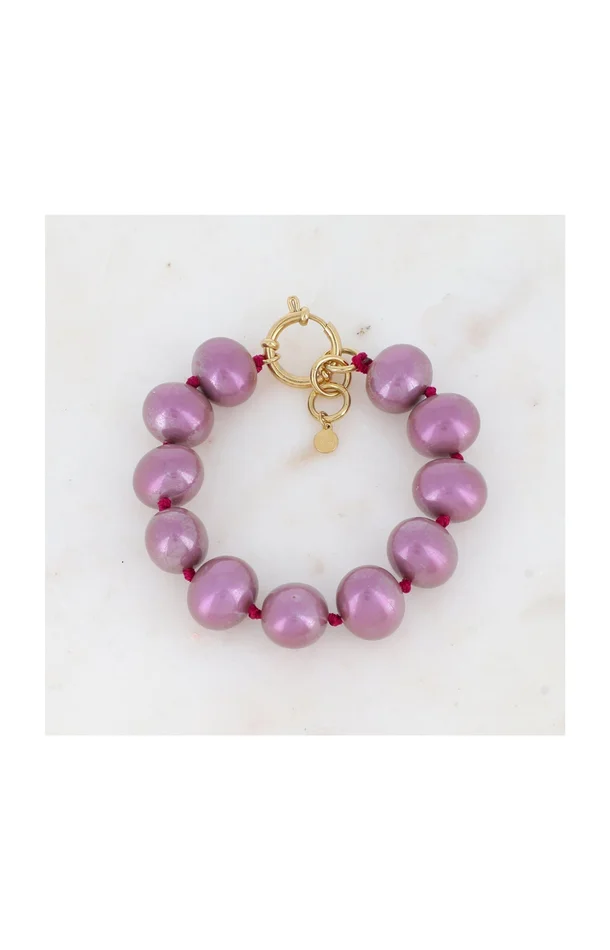 Bracelet à perles sur fils – Acier inoxydable & résine – Doré & violet