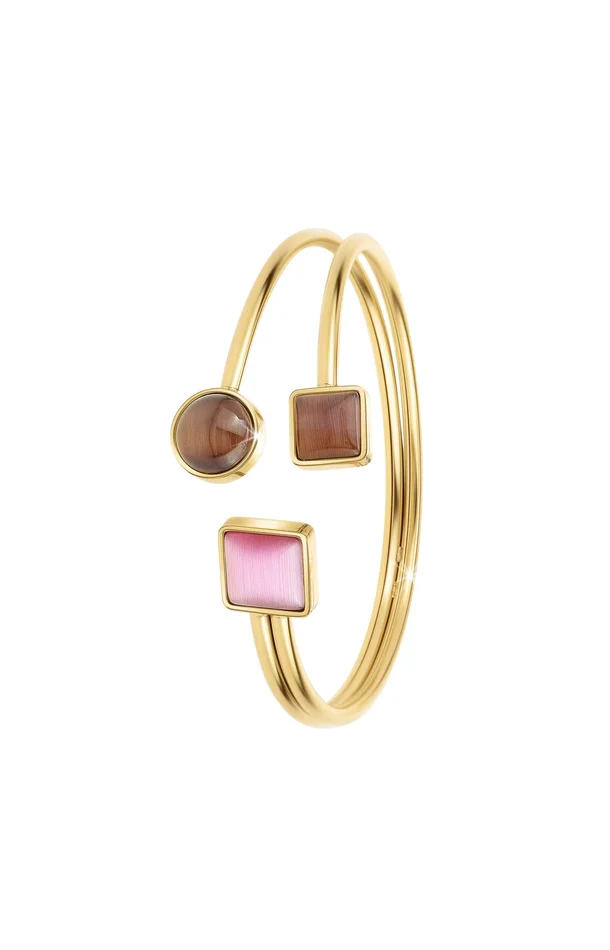 Bracelet – Alliage & pierres œil de chat – Doré, marron & rose