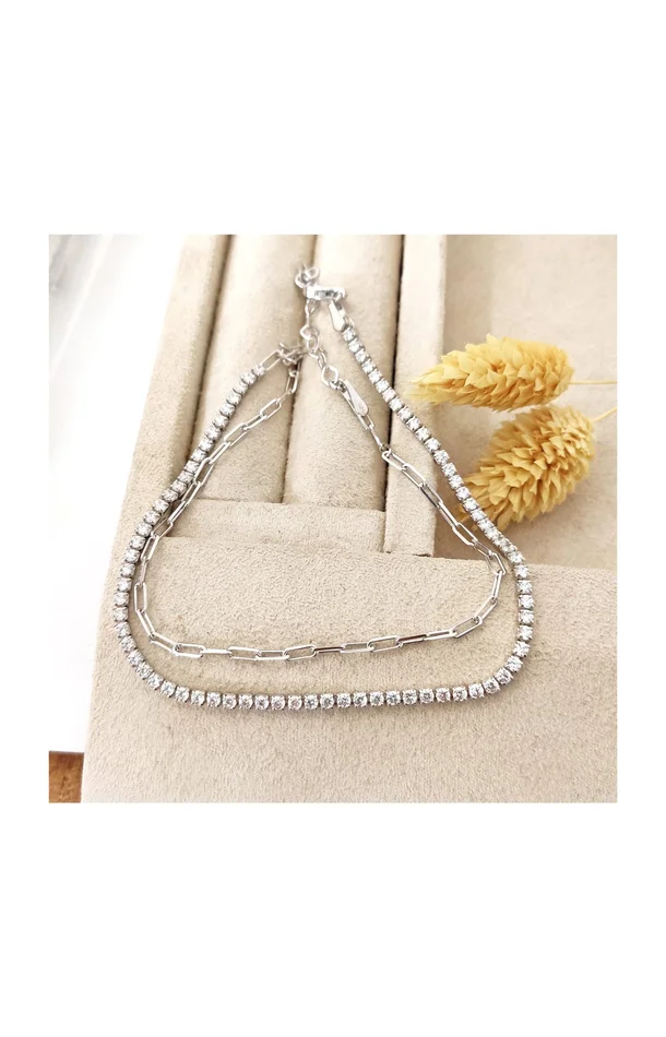 Bracelet argenté – Zircons