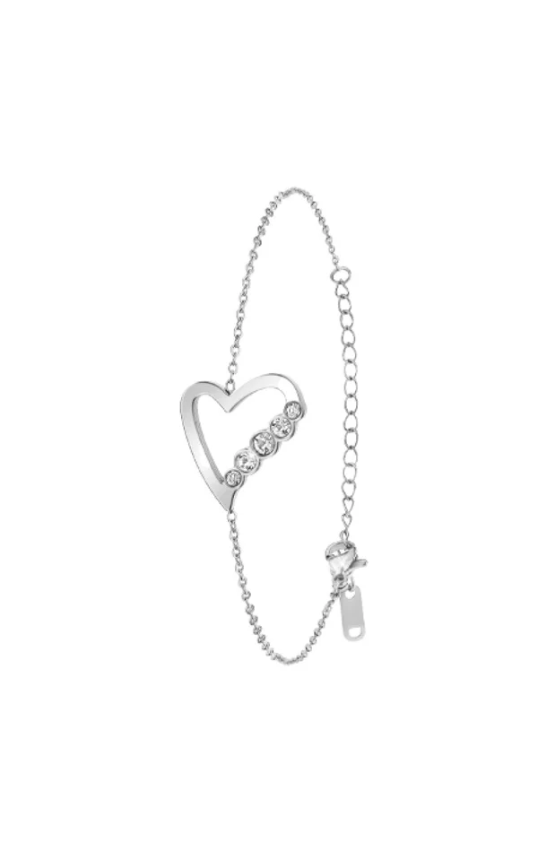 Bracelet cœur – Acier inoxydable & zirconium – Argenté