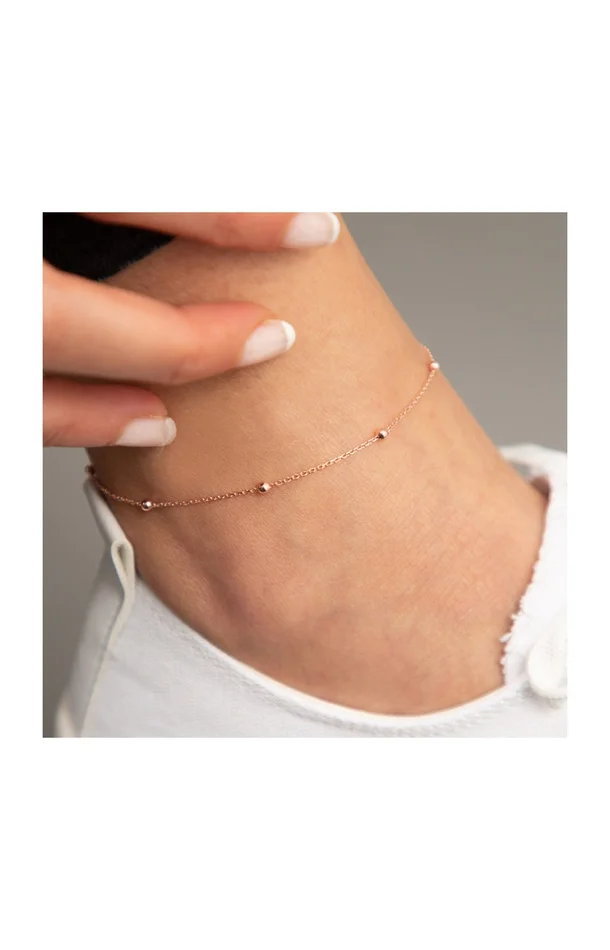 Bracelet de cheville – Argent 925/000 plaqué or rose & zircons