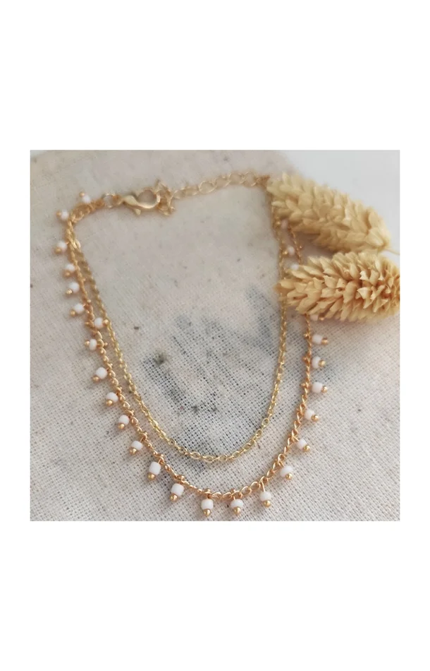 Bracelet de cheville avec pierres cristaux blanches – Laiton doré & plaqué or