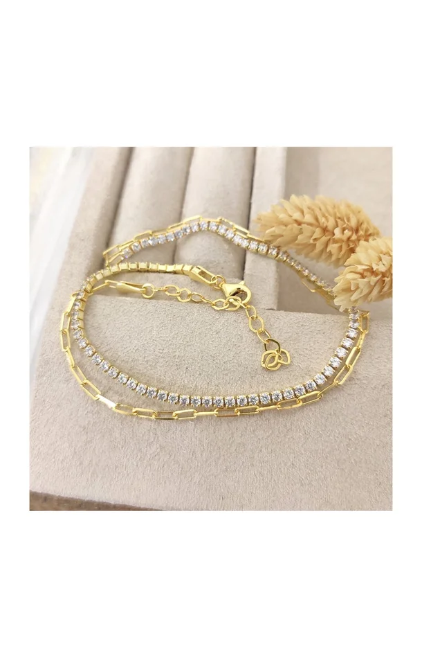 Bracelet double doré – Argent 925 & zircons