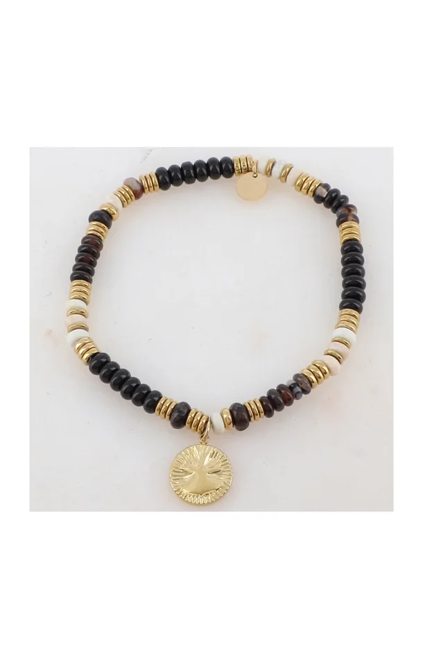 Bracelet élastique – Acier inoxydable doré, agate & howlite