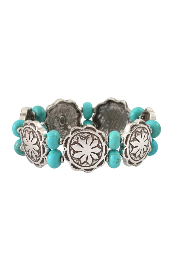 Bracelet ethnique – Métal argenté & howlite