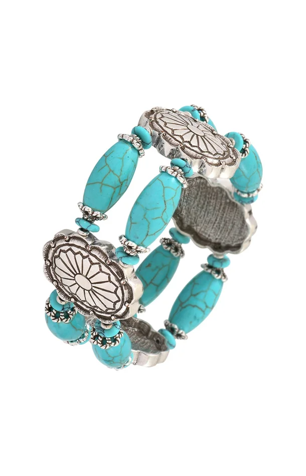 Bracelet motifs Ethnic – Métal argenté & howlite