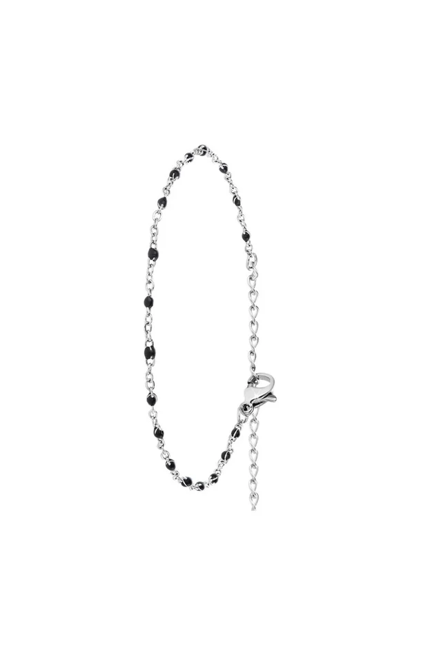 Bracelet perles noires – Acier inoxydable – Argenté