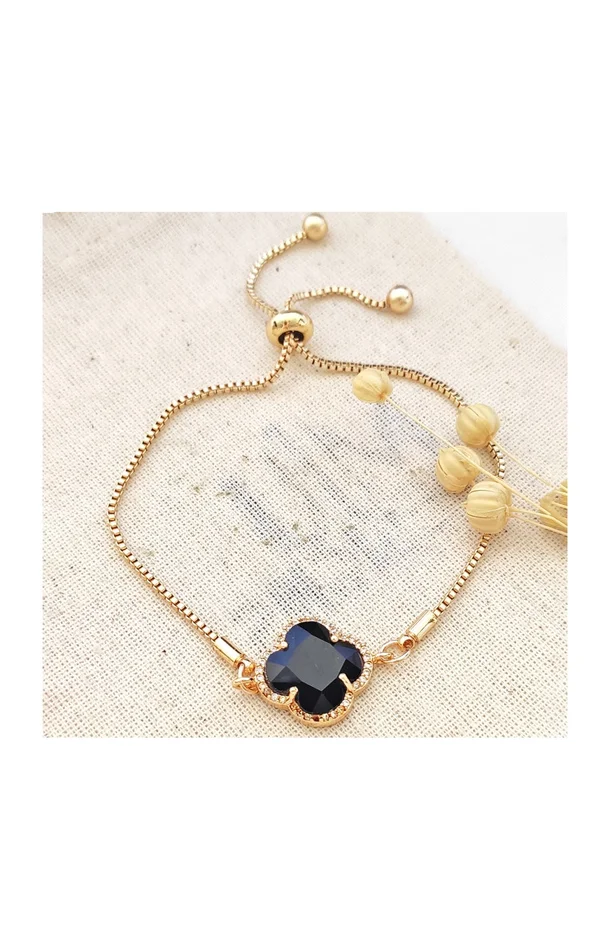 Bracelet trèfle – Laiton plaqué or & pierres de Ceylan
