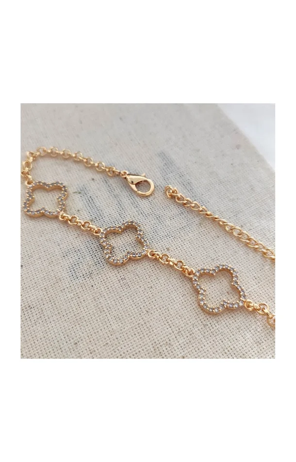 Bracelet trèfle – Laiton plaqué or & zirconium