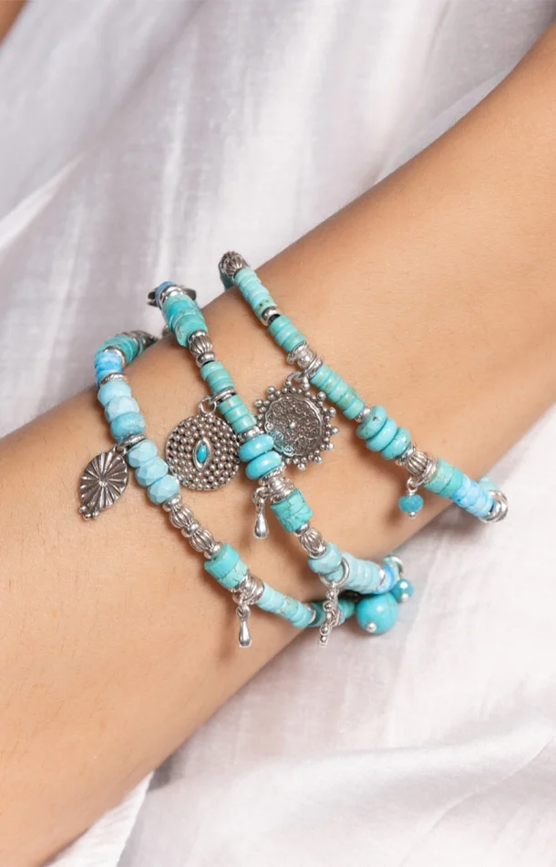 Bracelet triple rang Positano – Métal argenté, pierres fines & cristal Swarovski