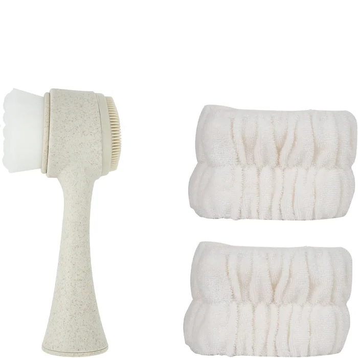 Brosse nettoyante double face & bracelets de lavage – Blanc