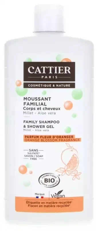 Cattier Moussant Familial – Millet et Aloe Vera – Parfum Fleu d‘Oranger – Sans Sulfates – 500 ml