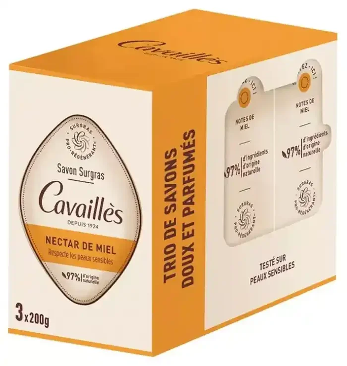 Cavaillès Savon Surgras Nectar de Miel Peaux Sensibles 3 x 200 gr