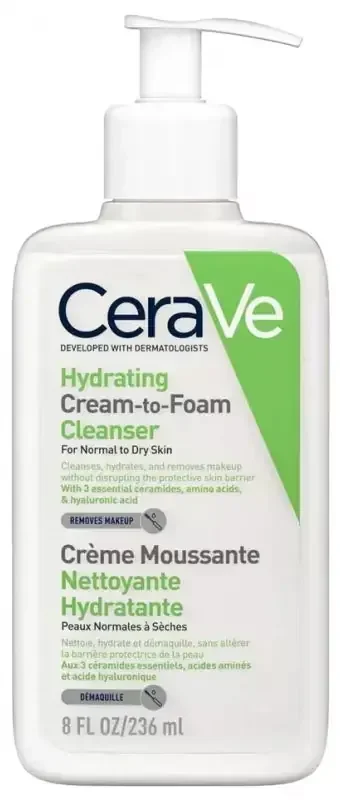 CeraVe Crème Moussante Nettoyante Hydratante Visage Peaux Normales à Sèches 473 ml