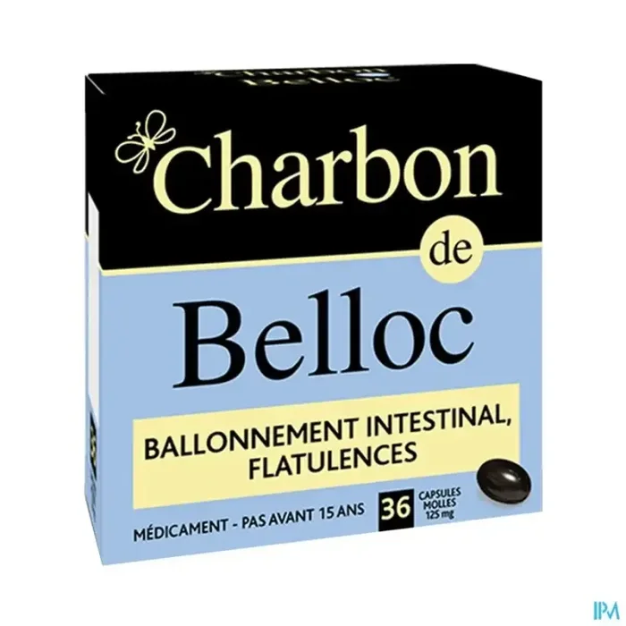 Charbon belloc 125mg capsule molle boite metal 36