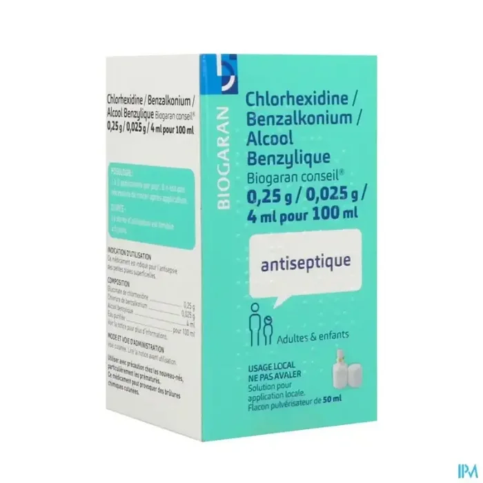 Chlorhexidine benzalkonium alcool benzylique biogaran conseil solution pour application locale 50ml